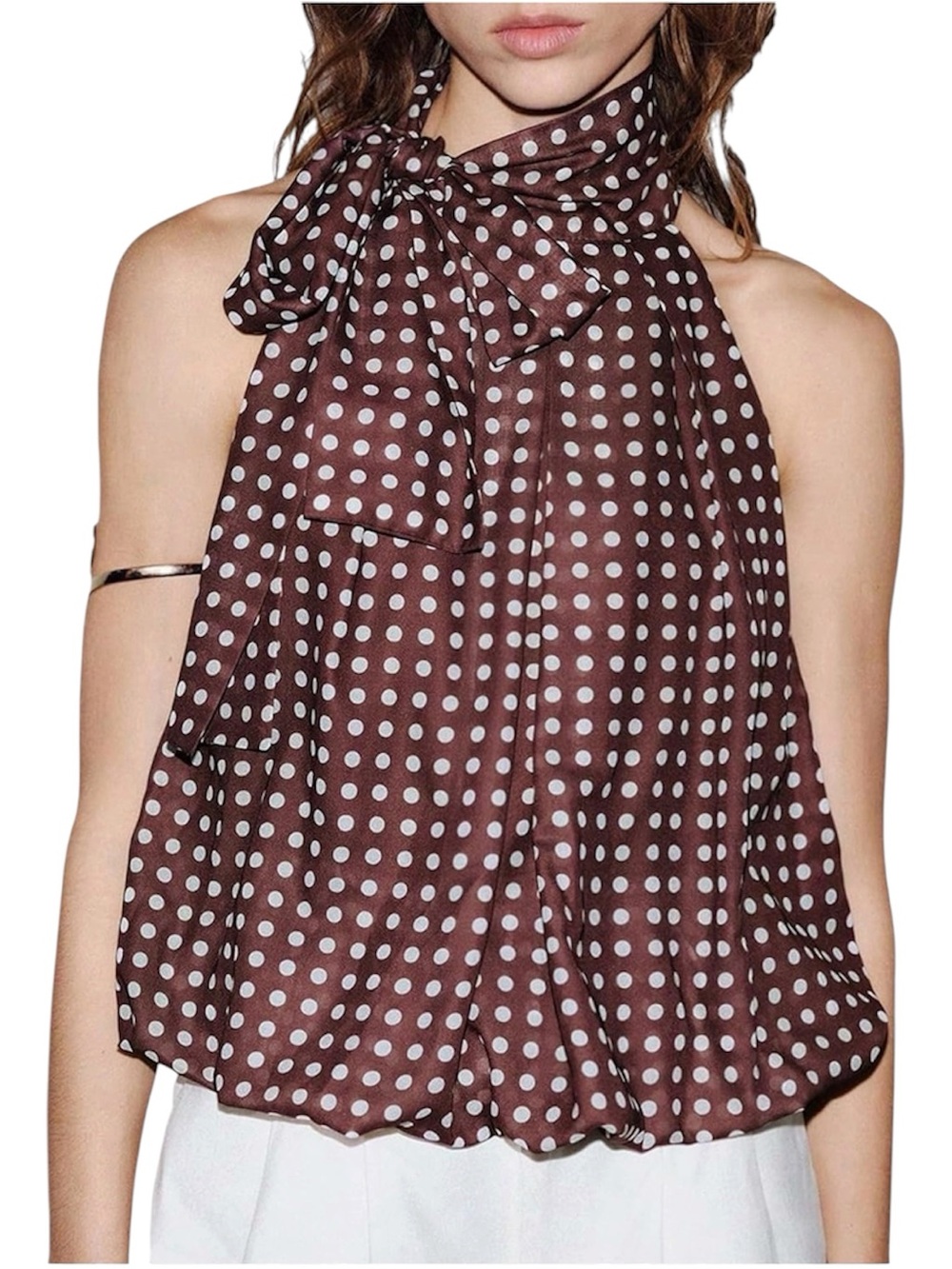Polka Dot Halter Tie-Neck Camisole - Brown